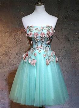 Picture of Adorable Flower Lace Applique Mint Green Homecoming Dresses, Short Prom Dresses